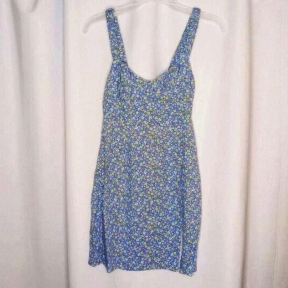 Aeropostale Floral Mini Sun Dress Rayon Linen Blend Lined Scoop Neck Womens XS